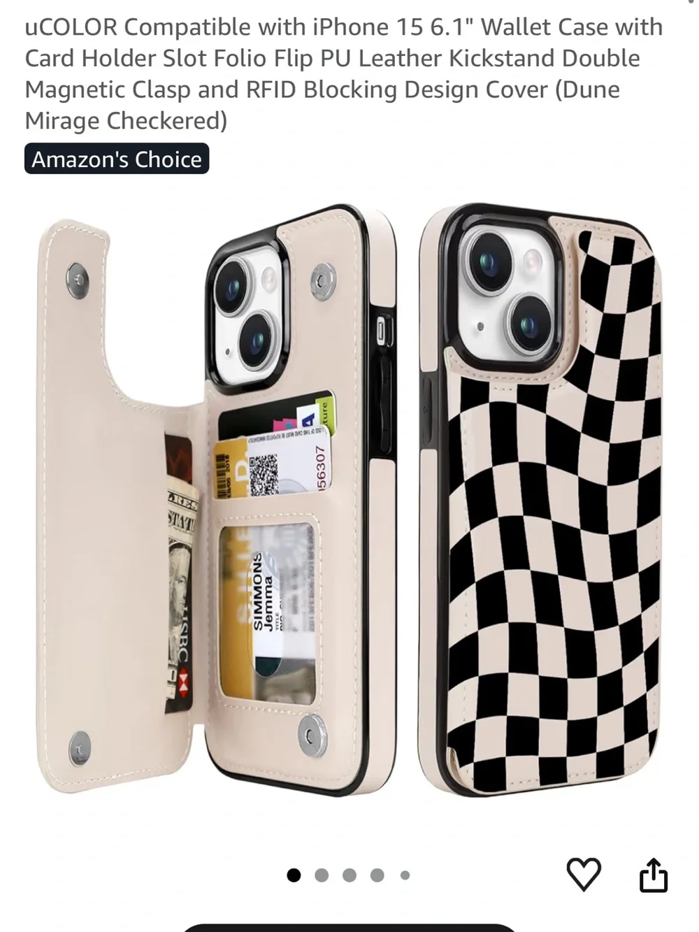 iPhone 15 Black and Cream Checkered Phone Case with screen protector